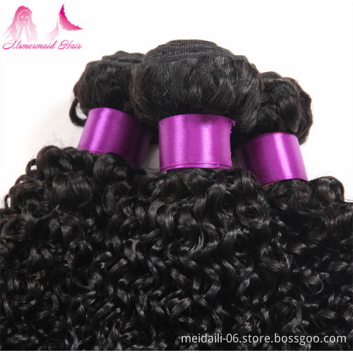 wholesale price kinky curly malaysian hair natural color double drawn human hair bundles with 4*4 lace closure
